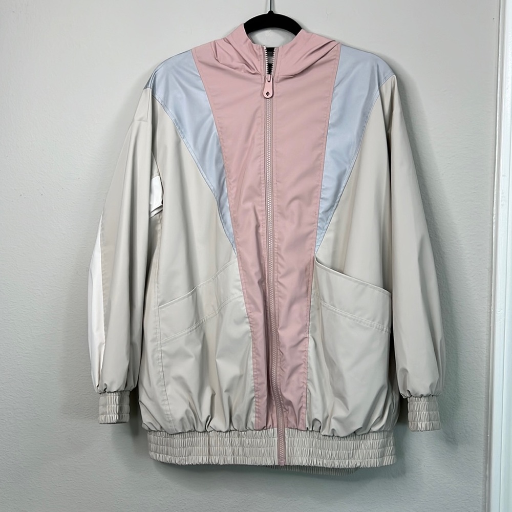 ZARA PINK BLUE CREAM ZIP FRONT JACKET WITH HOODIE